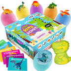 Dino Bath Bombs for Kids – 6 Egg Fizz Bombs + T-Rex Bonus