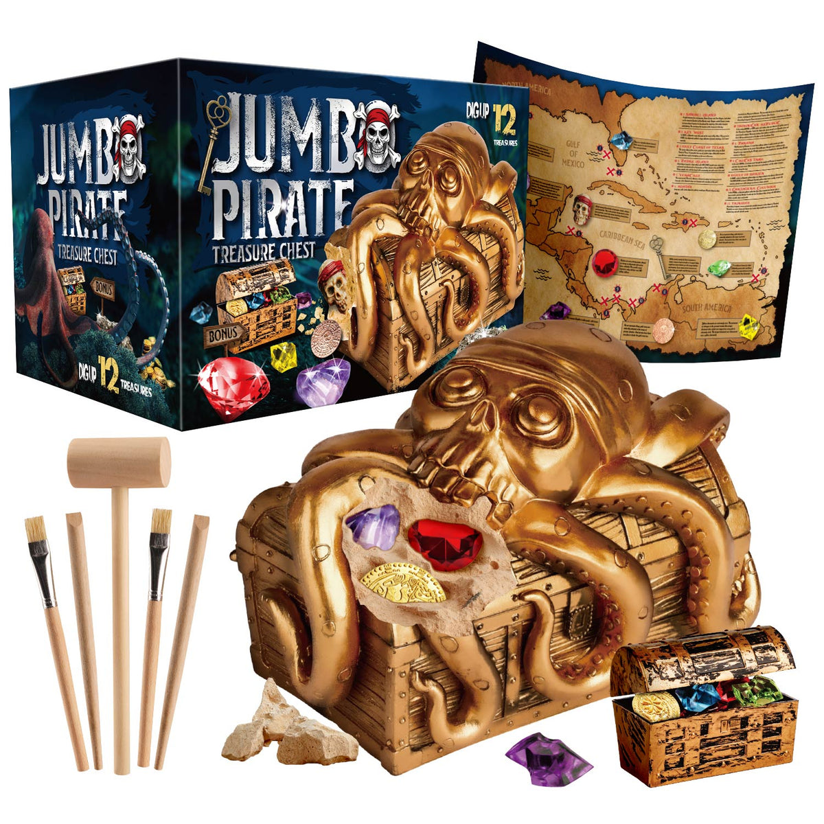 Jumbo Pirate Dig Kit - 12 Treasures, Gems & Coins