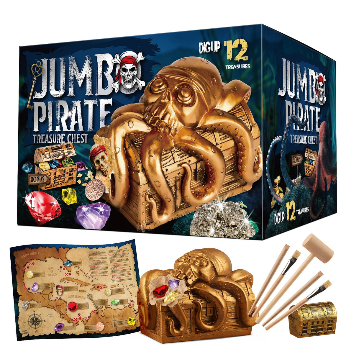 Jumbo Pirate Dig Kit - 12 Treasures, Gems & Coins