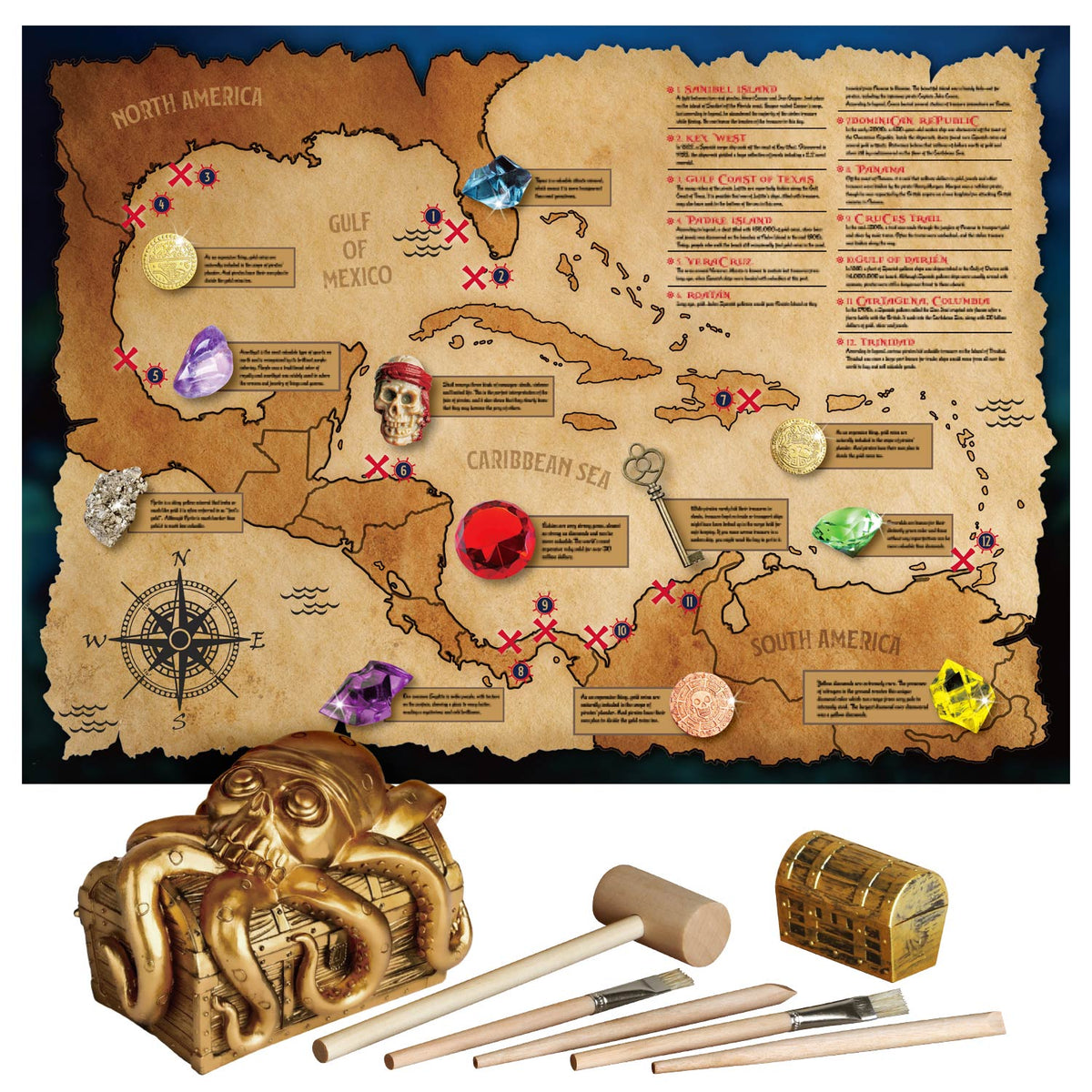 Jumbo Pirate Dig Kit - 12 Treasures, Gems & Coins