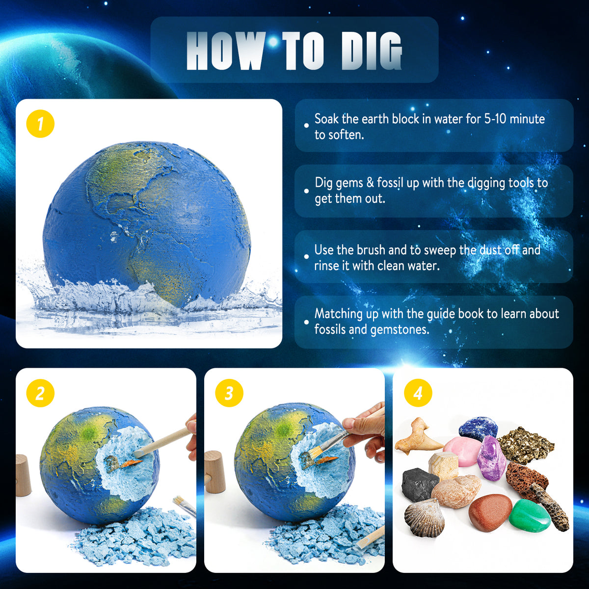 Piano Potato Earth Gemstone Excavation Kit for Kids - Earth & Moon STEM Dig Set