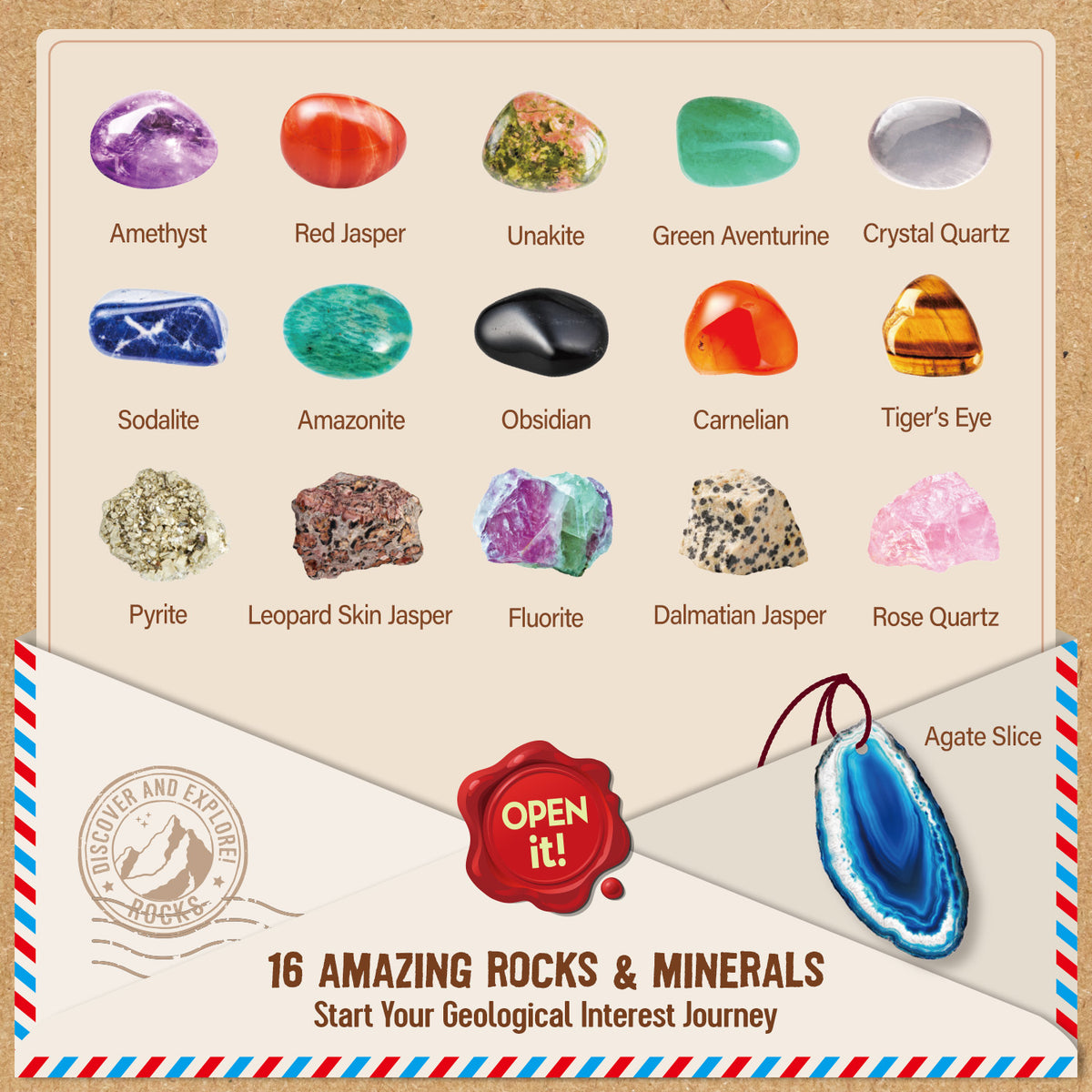 Awesome Rocks Collection Kit – 15 Rocks & Minerals with Display Tray