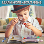 Gems Dig Kit for Kids - 12 Real Gemstones, STEM Gift Toy with Keychain 6+