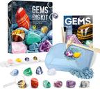 Gems Dig Kit for Kids - 12 Real Gemstones, STEM Gift Toy with Keychain 6+