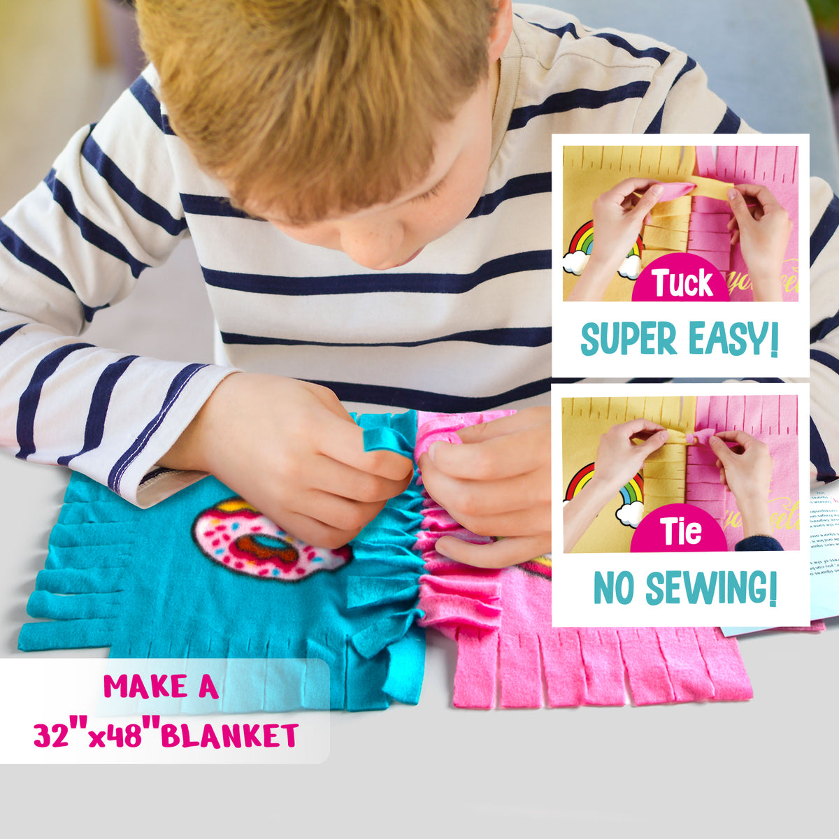 Piano Potato Unicorn No-Sew Tuck & Tie Fleece Blanket Kit for Girls 8-12