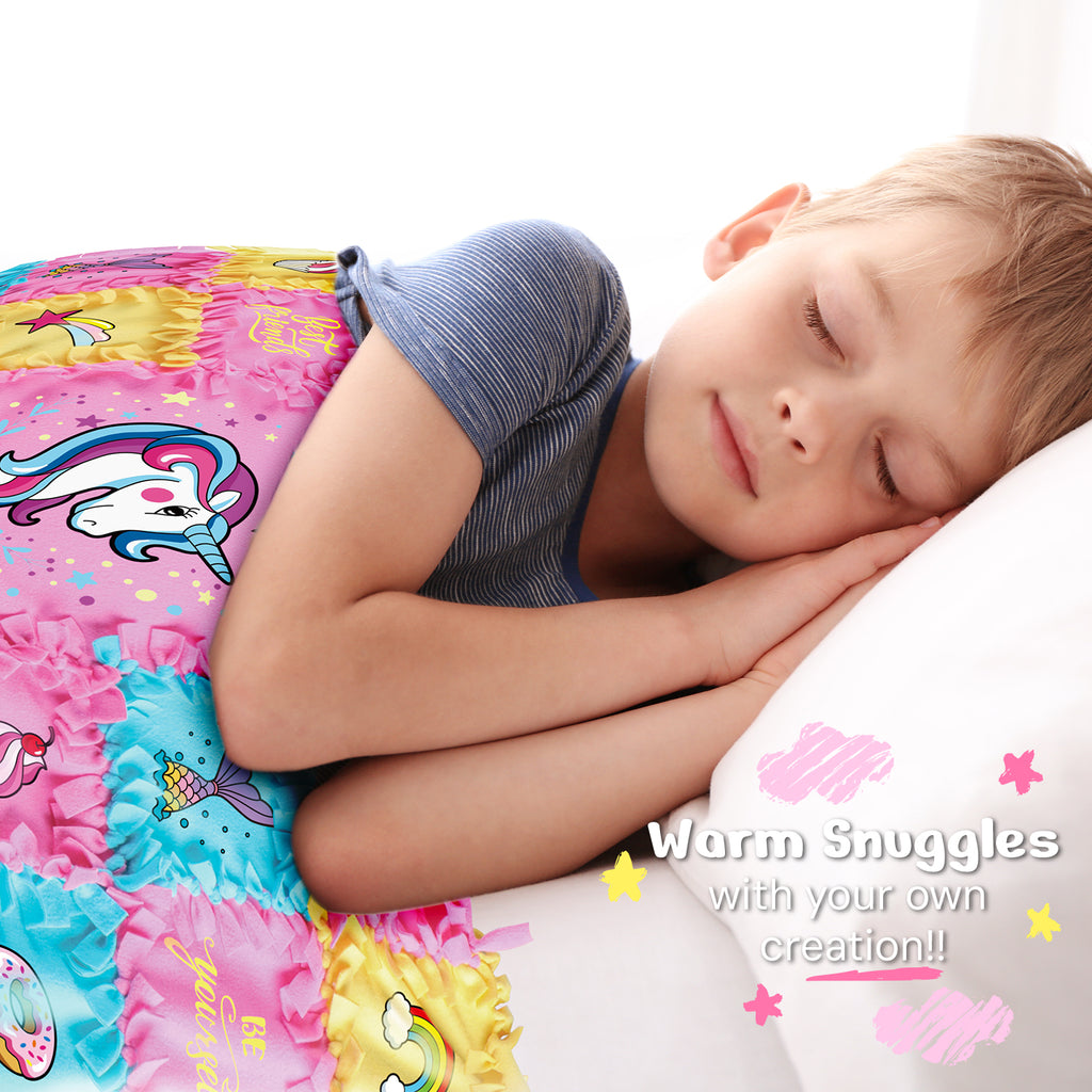 Piano Potato Unicorn No-Sew Tuck & Tie Fleece Blanket Kit for Girls 8-12