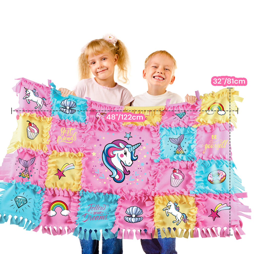 Piano Potato Unicorn No-Sew Tuck & Tie Fleece Blanket Kit for Girls 8-12