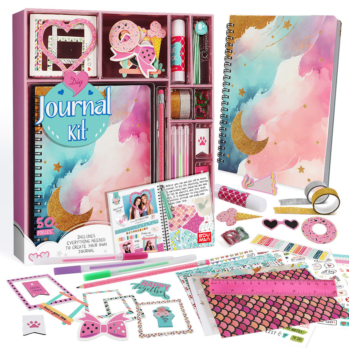 Piano Potato DIY Journal Kit for Girls 8-14, 130+ Pcs Scrapbook Craft Set