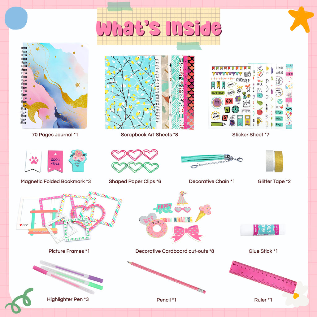 Piano Potato DIY Journal Kit for Girls 8-14, 130+ Pcs Scrapbook Craft Set