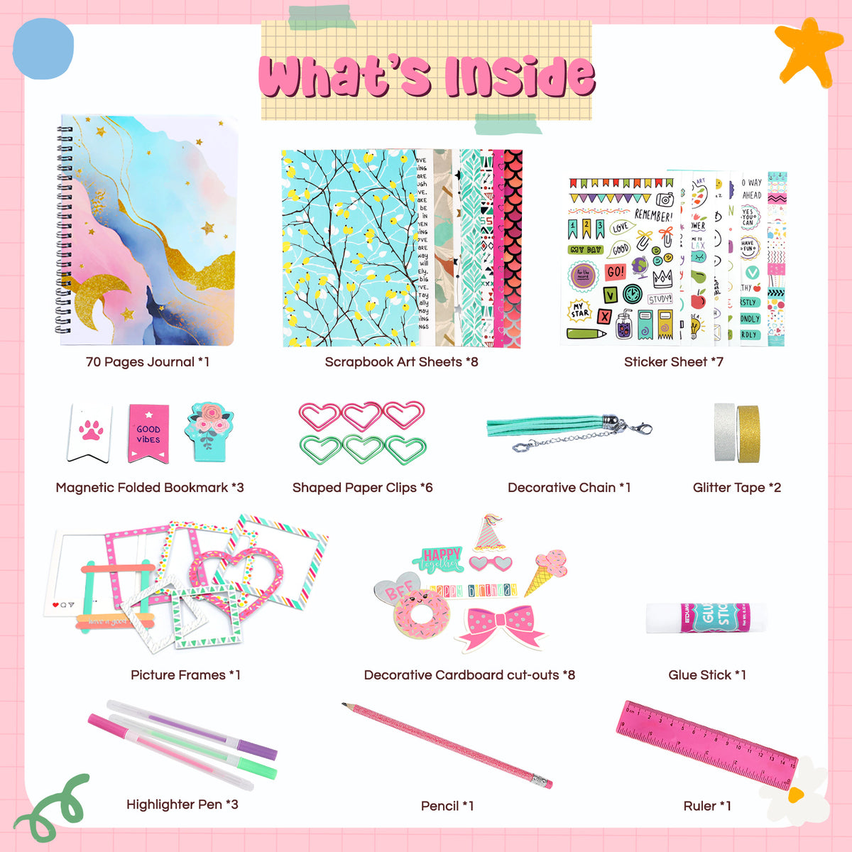 Piano Potato DIY Journal Kit for Girls 8-14, 130+ Pcs Scrapbook Craft Set
