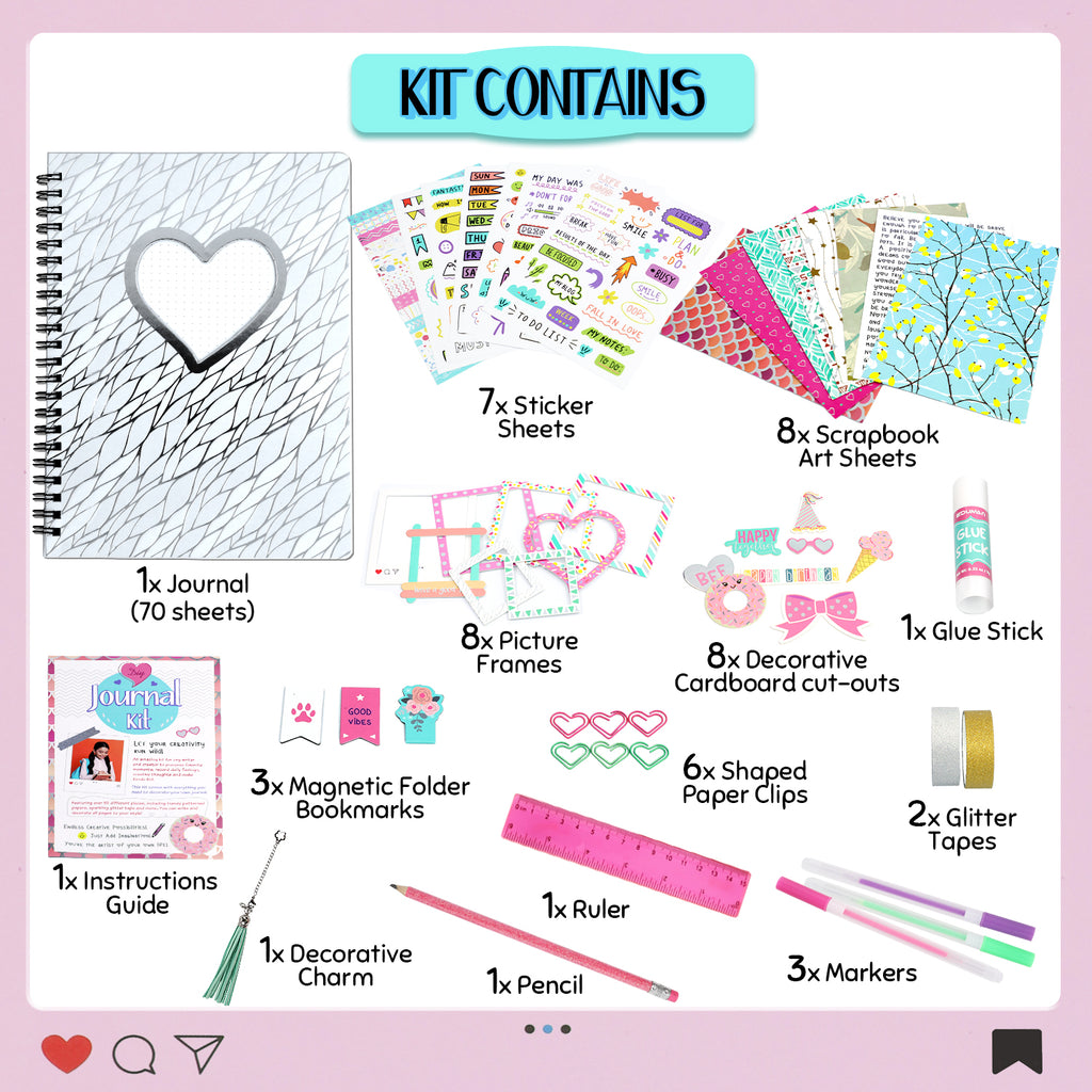 Piano Potato DIY Journal Kit for Girls 8-14 - 130+ Piece Scrapbook Craft Set