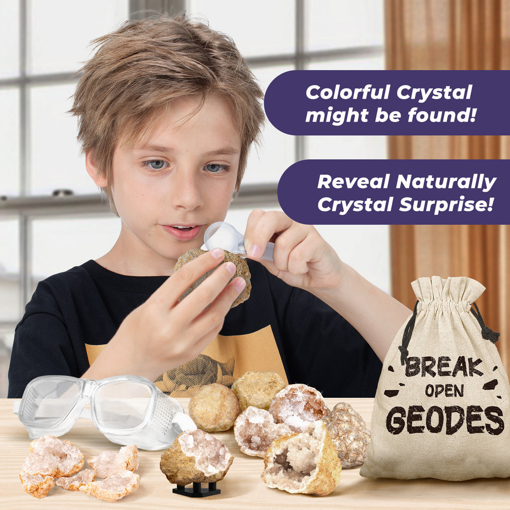 EDUMAN Geodes with Crystals Break Open 10 Premium Geode Kit - Geology Geode Crystal Science Kit - STEM Educational Toys Birthday Gifts for Boys and Girls
