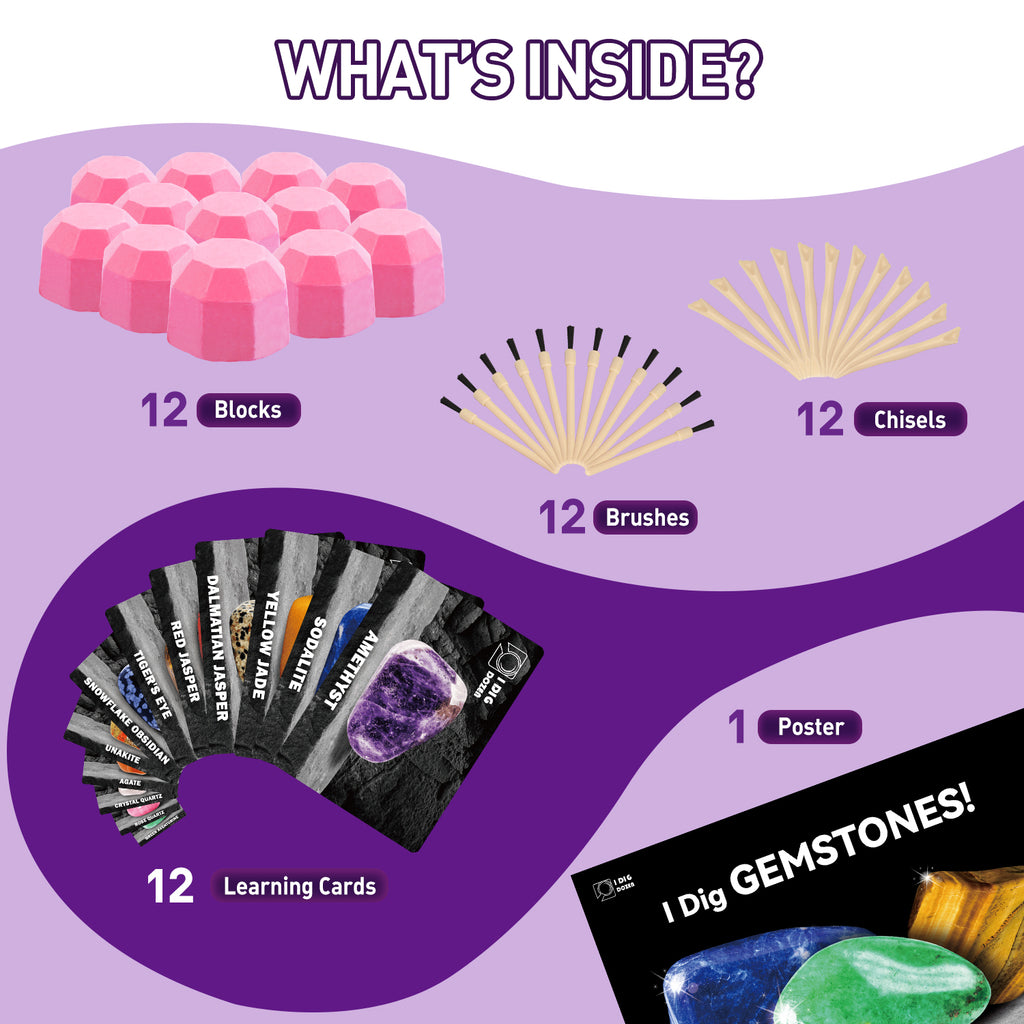 Gamerside Gemstones Dig Kit - 12 Real Gem Mining Blocks