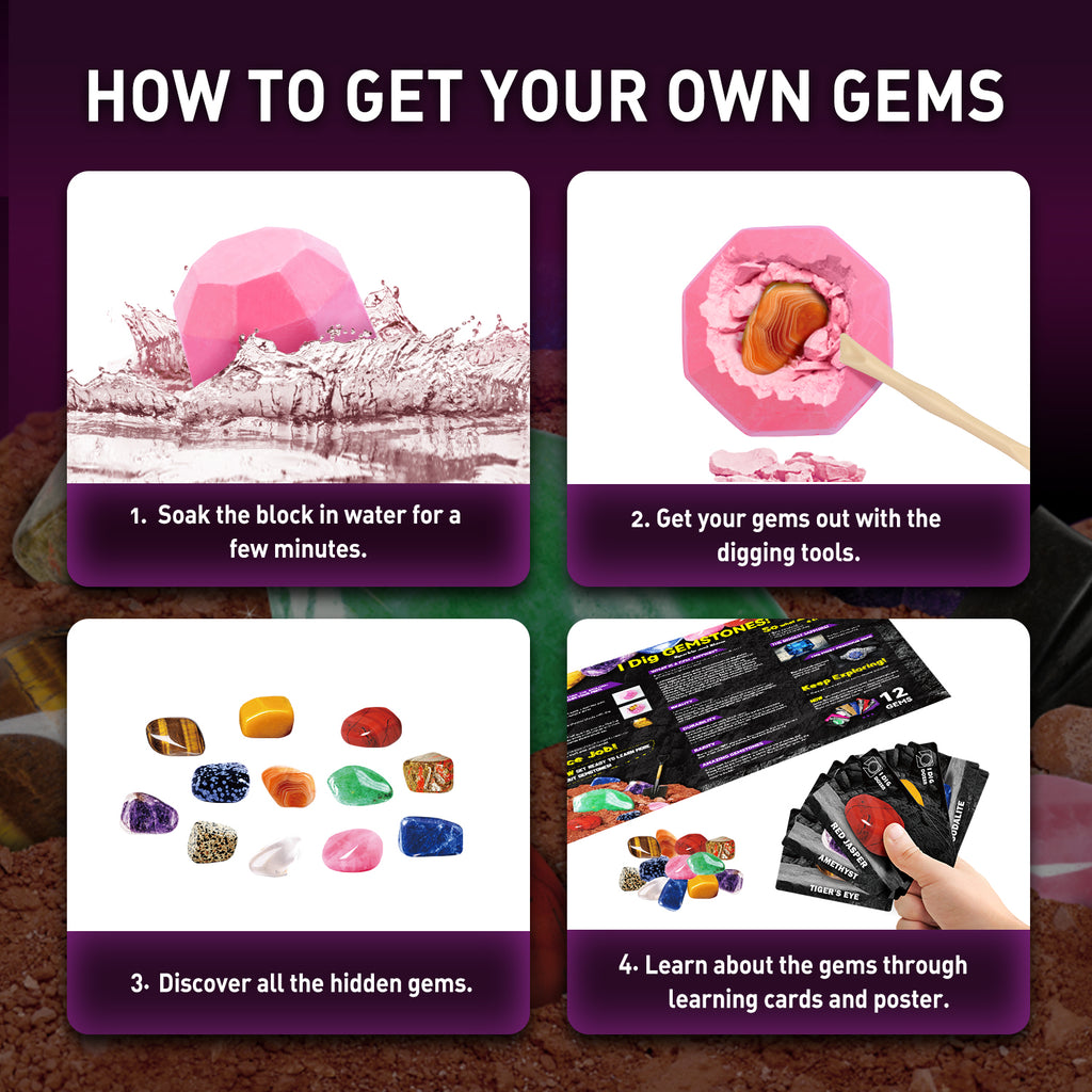 Gamerside Gemstones Dig Kit - 12 Real Gem Mining Blocks