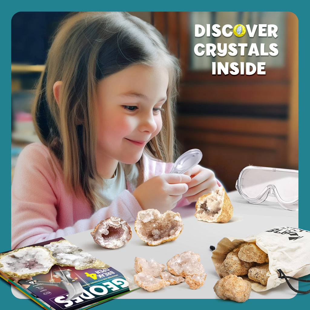 Piano Potato Break Open 4 Premium Geodes Kit with Goggles & Magnifying Glass