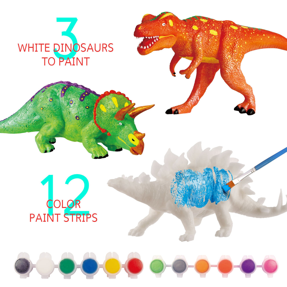 Paint Your Own Dinosaurs Kit – 15 Dinosaur Figures & 12 Colors