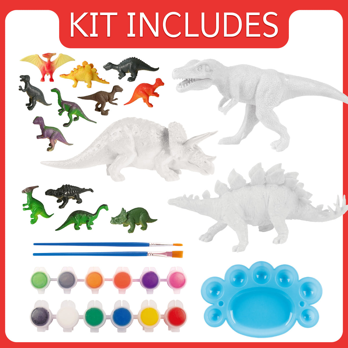 Paint Your Own Dinosaurs Kit – 15 Dinosaur Figures & 12 Colors