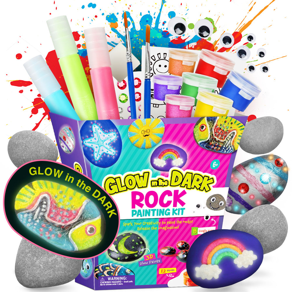 Glow-in-the-Dark Rock Painting Kit – 12 Paints & 3D Glow Colors