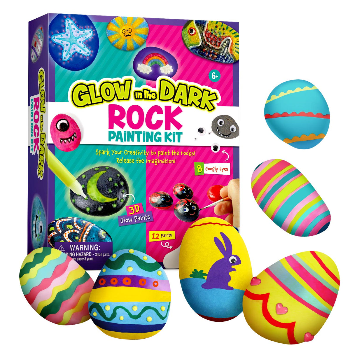 Glow-in-the-Dark Rock Painting Kit – 12 Paints & 3D Glow Colors