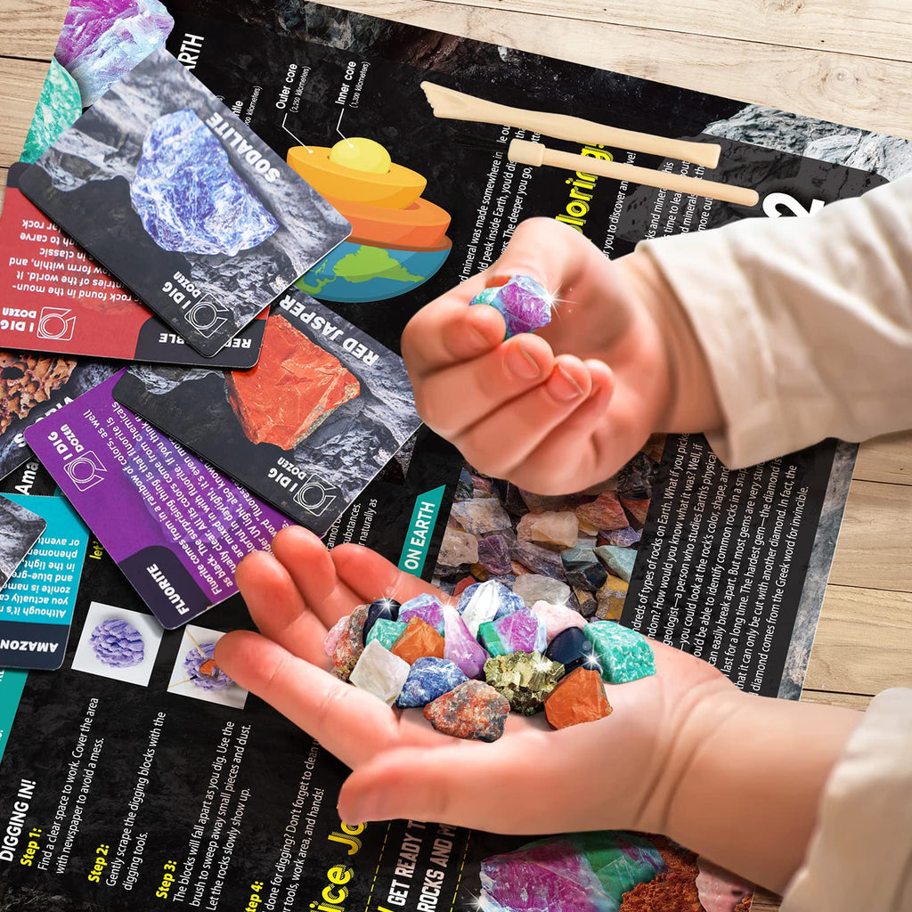 Gemstone Dig Kit, 12 Real Rocks and Gems, STEM Toy 6+