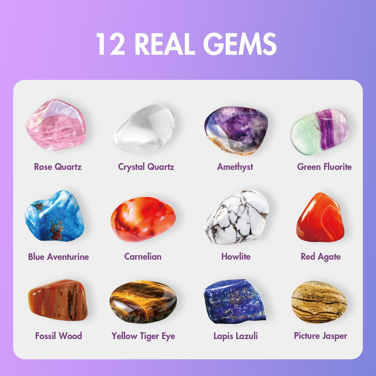 Gamerside Gemstone Dig Kit, 12 Real Rocks & Minerals, Rock Digging Kit 6-12