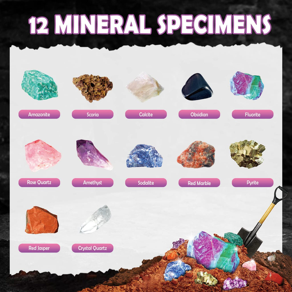 Gemstone Dig Kit, 12 Real Rocks and Gems, STEM Toy 6+