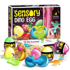 12 Sensory Dino Eggs, 4 Squeeze Materials, Glow in Dark 6+